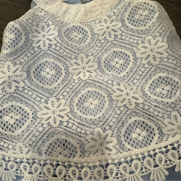 Sweet Heart Rose Ruffled Tiered Halter Sundress‎ in White and Blue 12M - Picture 2 of 6